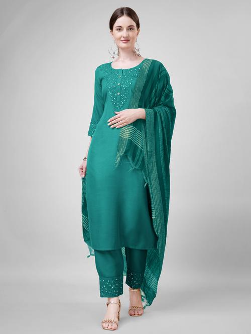 women embroidered three quarter sleeve kurta pant with dupatta set - 22014167 - Very Small Image - 1