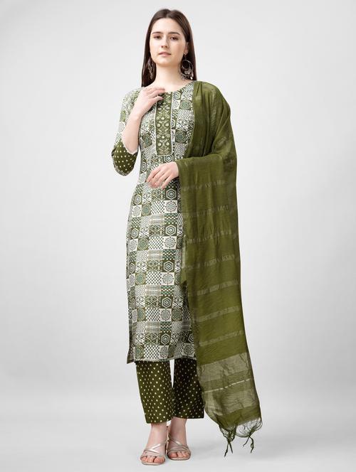 women printed three quarter sleeve kurta pant with dupatta set - 22014178 - Very Small Image - 1