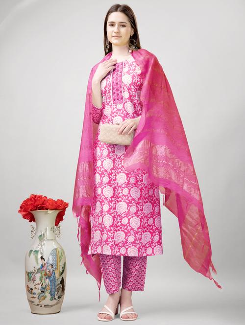 women three quarter sleeve kurta pant with dupatta set - 22014187 - Very Small Image - 1