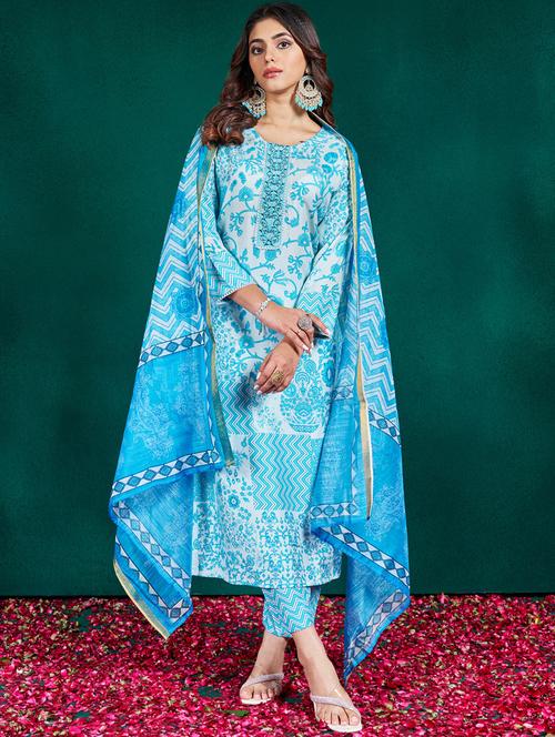 women three quarter sleeve kurta pant with dupatta set - 22014214 - Very Small Image - 1