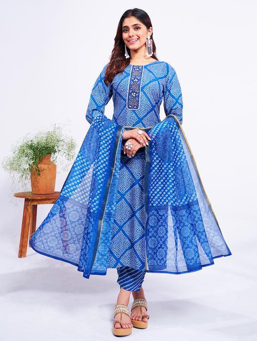 women printed three quarter sleeve kurta pant with dupatta set - 22014224 - Very Small Image - 1