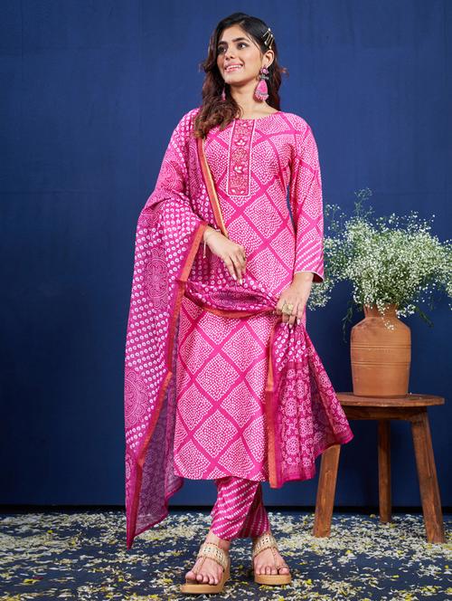 women printed three quarter sleeve kurta pant with dupatta set - 22014226 - Very Small Image - 1