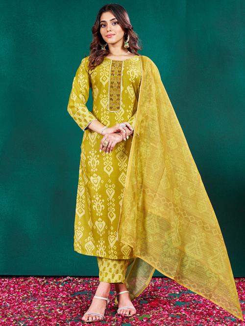 women printed three quarter sleeve kurta pant with dupatta set - 22014231 - Very Small Image - 1