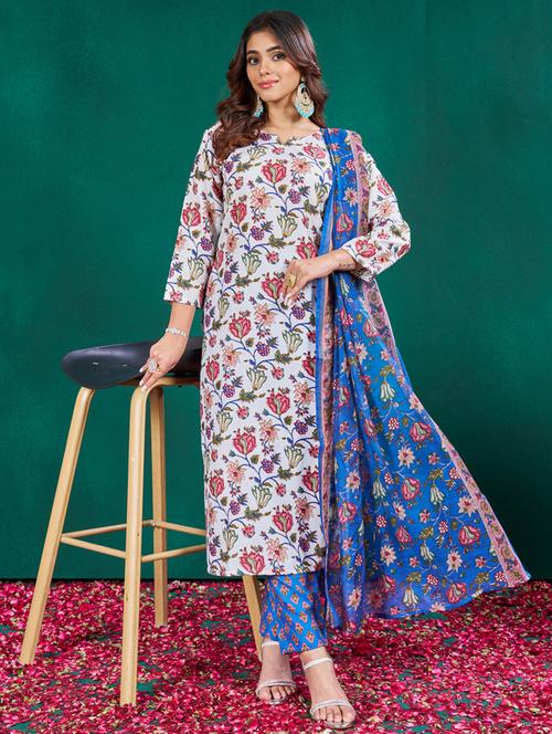women printed three quarter sleeve kurta pant with dupatta set - 22014234 - Very Small Image - 1