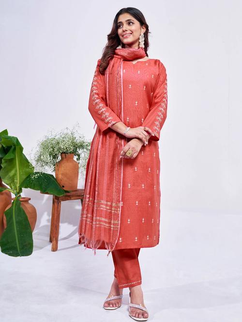 women embroidered three quarter sleeve kurta pant with dupatta set - 22014238 - Very Small Image - 1