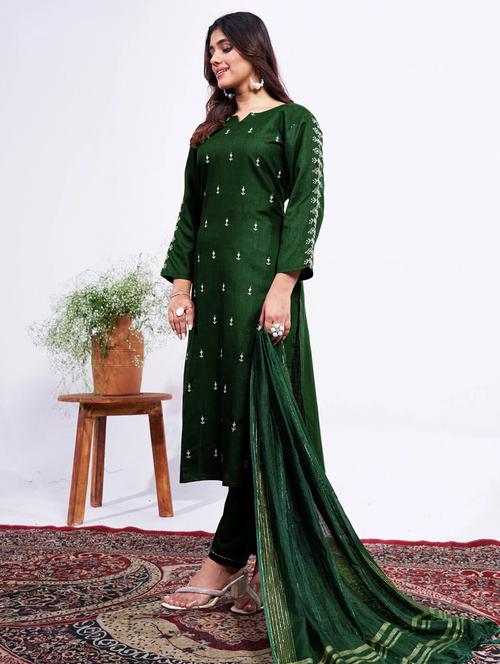 women embroidered three quarter sleeve kurta pant with dupatta set - 22014239 - Very Small Image - 1