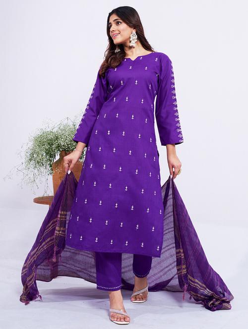 women embroidered three quarter sleeve kurta pant with dupatta set - 22014242 - Very Small Image - 1