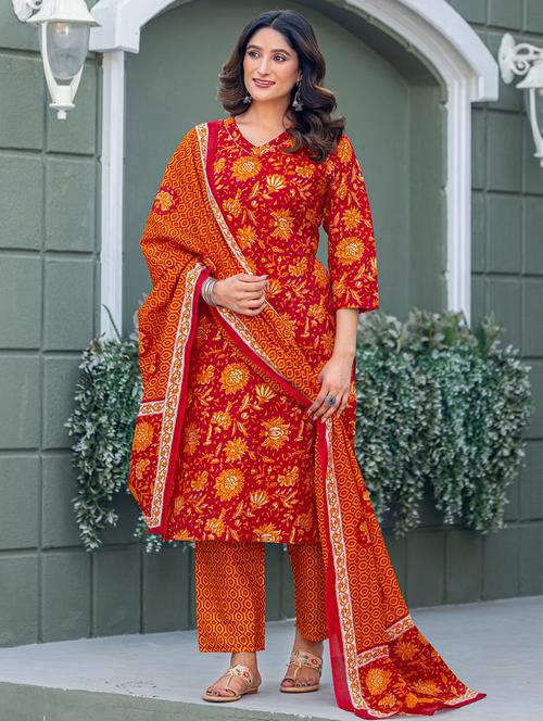 women printed three quarter sleeve kurta pant with dupatta set - 22014266 - Very Small Image - 1