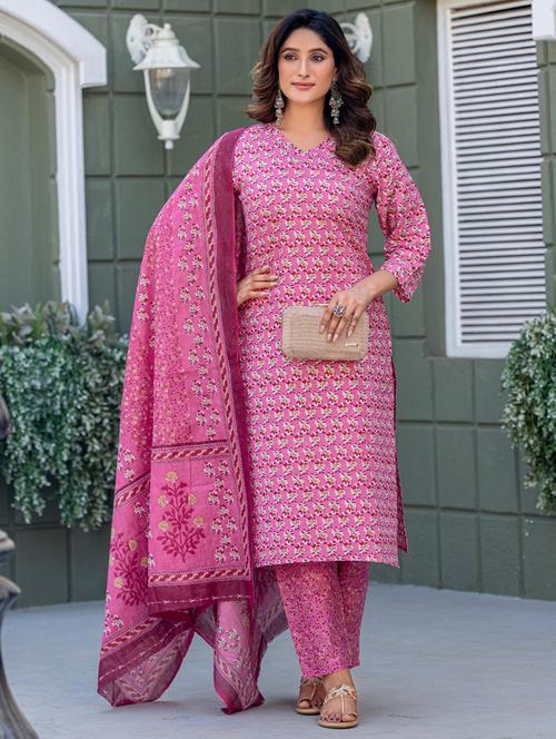 women printed three quarter sleeve kurta pant with dupatta set - 22014271 - Very Small Image - 1