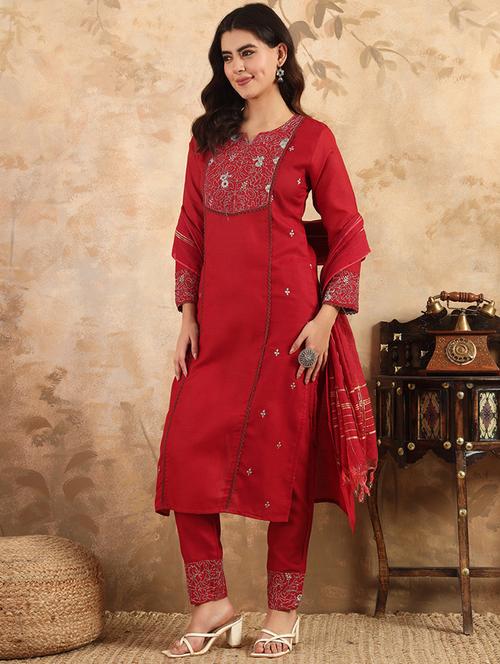 women three quarter sleeve kurta pant with dupatta set - 22014285 - Very Small Image - 1