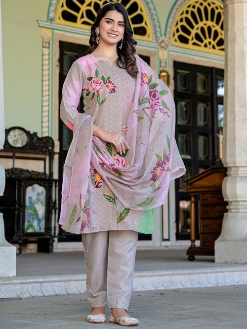 women printed three quarter sleeve kurta pant with dupatta set - 22014289 - Very Small Image - 1