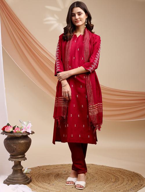 women three quarter sleeve kurta pant with dupatta set - 22014300 - Very Small Image - 1