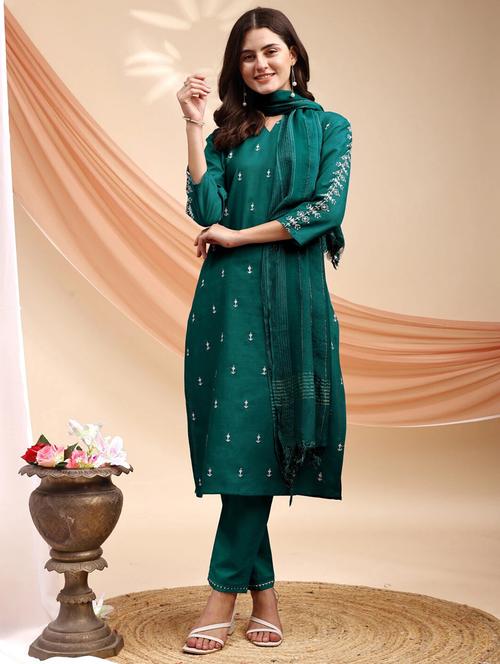 women three quarter sleeve kurta pant with dupatta set - 22014302 - Very Small Image - 1