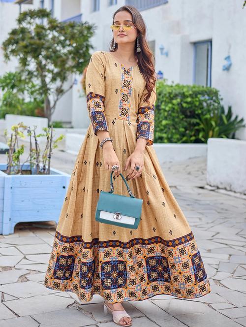 women printed three quarter sleeve anarkali kurta - 22014327 - Very Small Image - 1