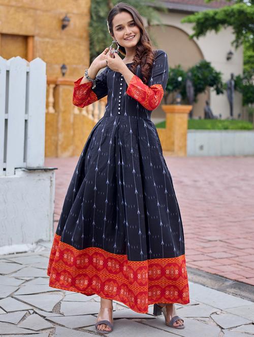 women printed three quarter sleeve anarkali kurta - 22014337 - Very Small Image - 1