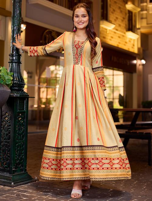 women printed three quarter sleeve anarkali kurta - 22014338 - Very Small Image - 1