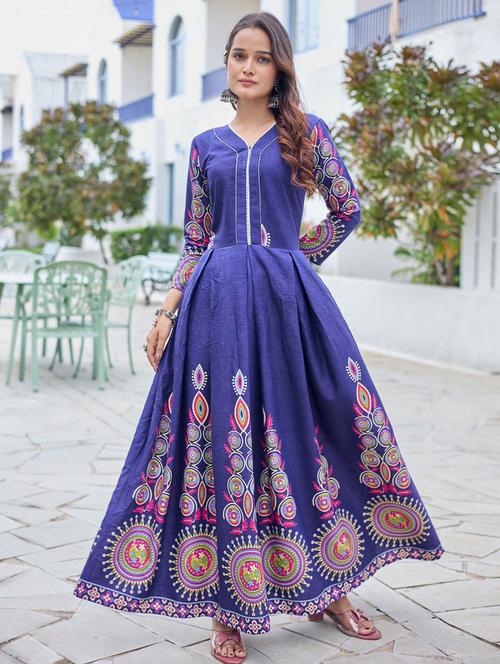 women printed three quarter sleeve anarkali kurta - 22014344 - Very Small Image - 1