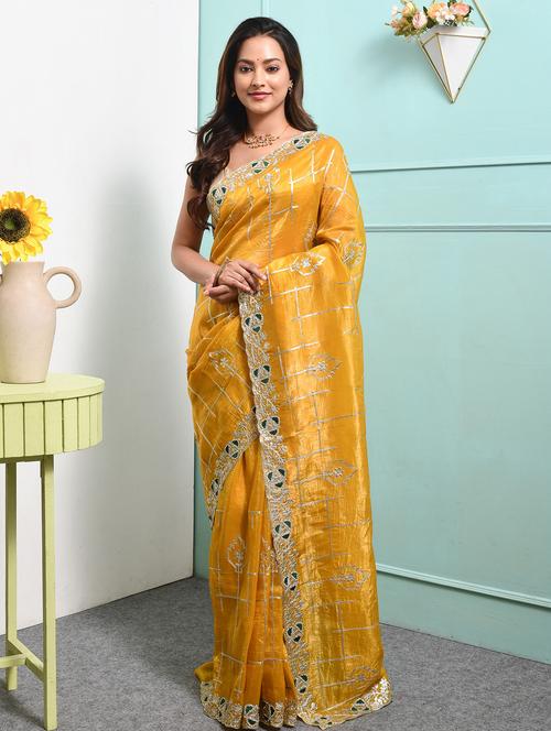 women solid with work embroidered saree with blouse - 22014404 - Very Small Image - 1