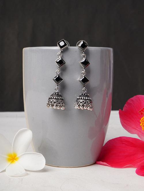 black & silver toned classic design crystal drop jhumki - 22014483 - Very Small Image - 1