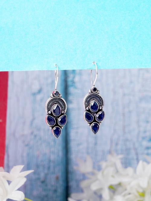 blue & silver toned classic design crystal drop stylish earring - 22014508 - Very Small Image - 1