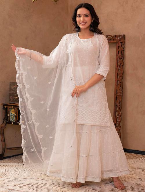women three quarter sleeve kurta sharara with dupatta set - 22014572 - Very Small Image - 1