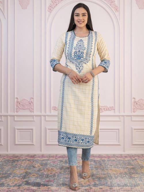 women checkered three quarter sleeve straight kurta - 22014710 - Very Small Image - 1