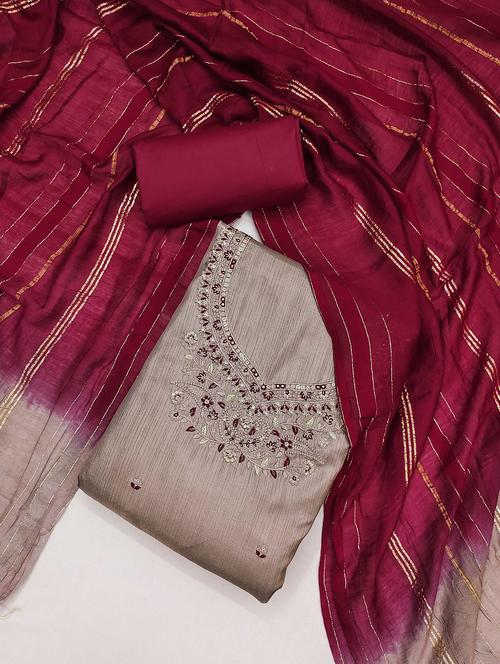 women solid with work embroidered unstitched suit set - 22016341 - Very Small Image - 1