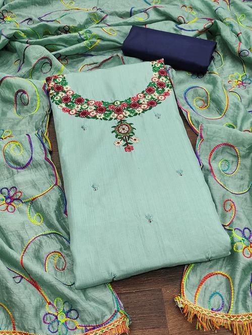 women solid with work embroidered unstitched suit set - 22016347 - Very Small Image - 1