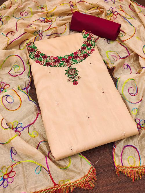 women solid with work embroidered unstitched suit set - 22016348 - Very Small Image - 1
