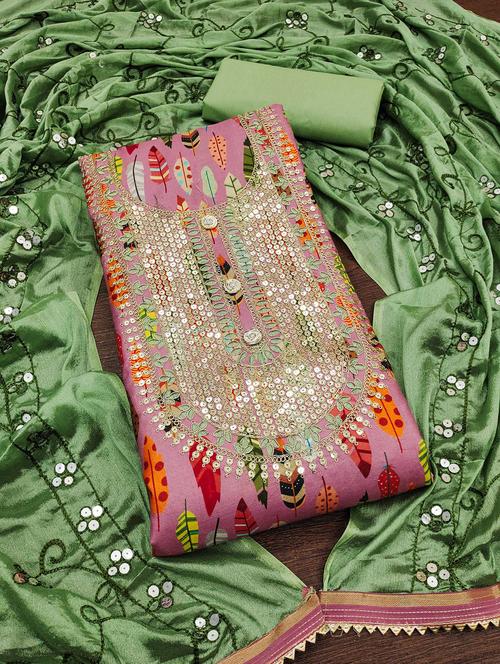 women printed embroidered unstitched suit set - 22016358 - Very Small Image - 1