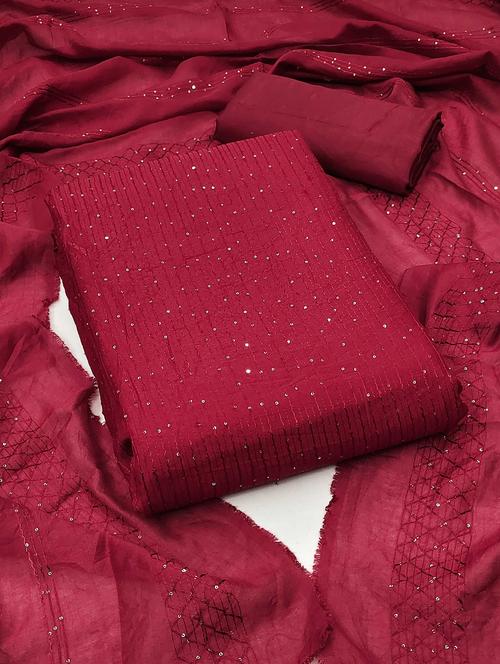 women solid with work embroidered unstitched suit set - 22016370 - Very Small Image - 1