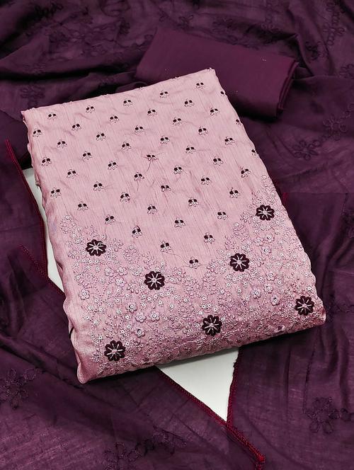 women solid with work embroidered unstitched suit set - 22016396 - Very Small Image - 1