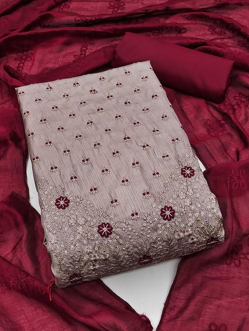 women solid with work embroidered unstitched suit set - 22016397 - Very Small Image - 1