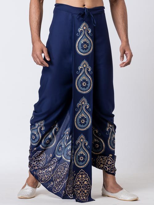 men printed mid rise draped dhoti - 22016466 - Very Small Image - 1