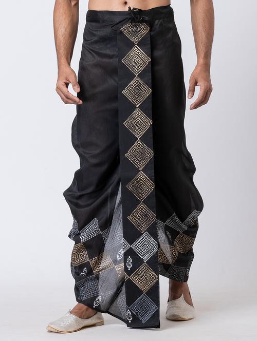 men printed mid rise draped dhoti - 22016469 - Very Small Image - 1
