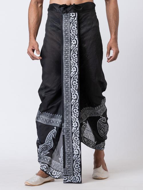 men printed mid rise draped dhoti - 22016481 - Very Small Image - 1