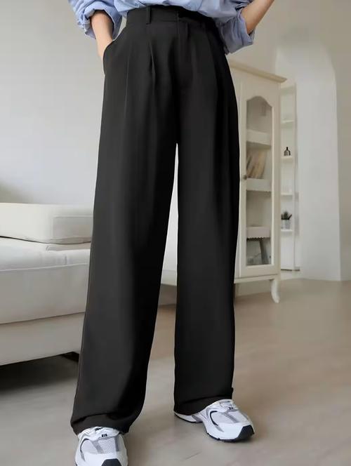 women solid high rise korean trouser - 22017477 - Very Small Image - 1