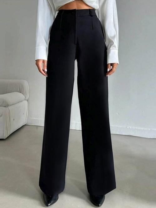 women solid high rise straight trouser - 22017480 - Very Small Image - 1