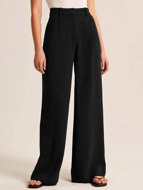 women solid high rise straight trouser - 22017481 - Very Small Image - 1