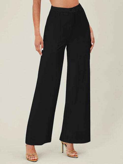 women solid high rise wide leg trouser - 22017488 - Very Small Image - 1