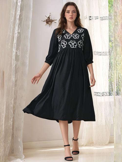 women embroidered puff sleeve fit & flare dress - 22017552 - Very Small Image - 1
