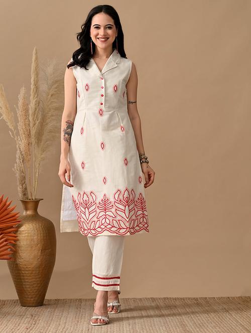 women embroidered sleeveless kurta and pant set - 22017617 - Very Small Image - 1