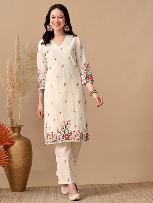 women embroidered three quarter sleeve kurta and pant set - 22017623 - Very Small Image - 1