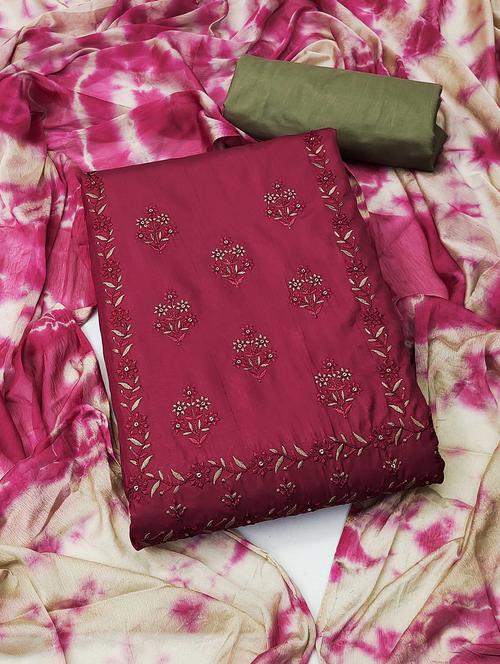 women solid with work embroidered unstitched suit set - 22018282 - Very Small Image - 1