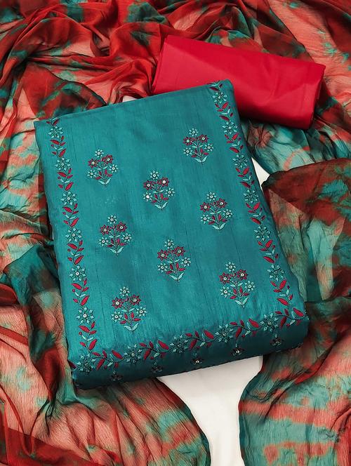 women solid with work embroidered unstitched suit set - 22018283 - Very Small Image - 1