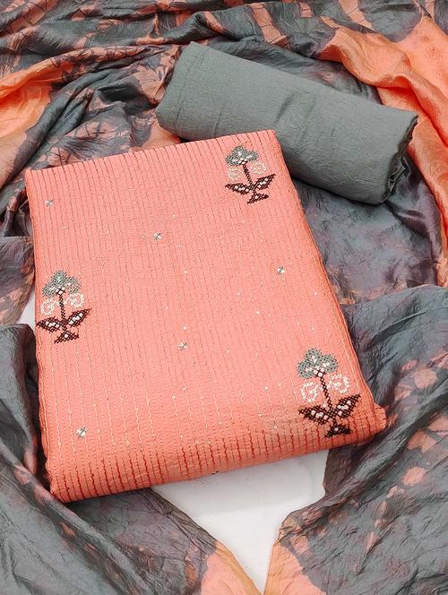 women solid with work embroidered unstitched suit set - 22018285 - Very Small Image - 1