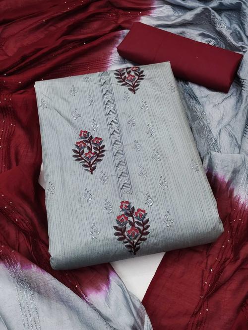 women solid with work embroidered unstitched suit set - 22018289 - Very Small Image - 1