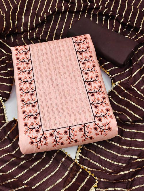 women solid with work embroidered unstitched suit set - 22018315 - Very Small Image - 1