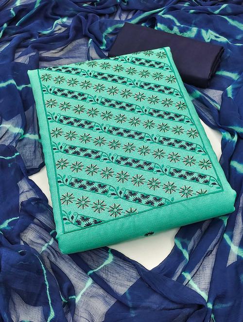 women solid with work embroidered unstitched suit set - 22018318 - Very Small Image - 1