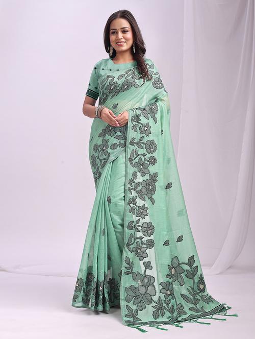 women floral bordered saree with blouse - 22018379 - Very Small Image - 1